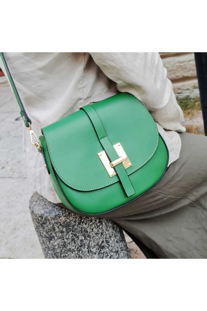 Udine Crossbody bag U shaped SADDLE bag Genuine Italian Leather Kelly green ohlala